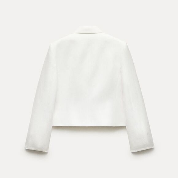 NWT ZARA WOMAN COLLECTION Cropped blazer made withโ25% linen WHITE - Picture 8 of 16